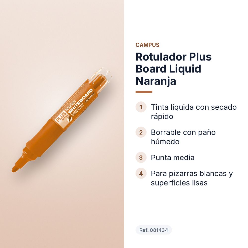 ROTULADOR PLUS BOARD LIQUID NARANJA - características principales