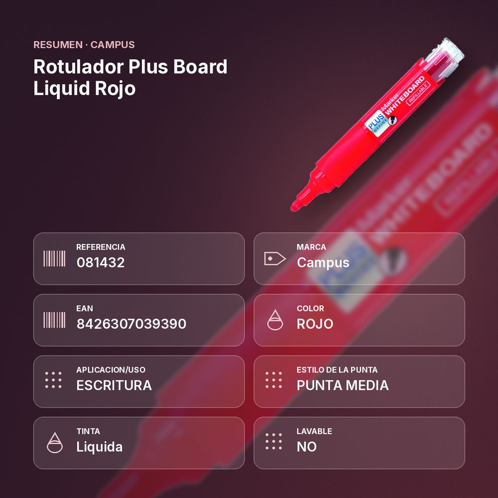 ROTULADOR PLUS BOARD LIQUID ROJO - resumen de atributos