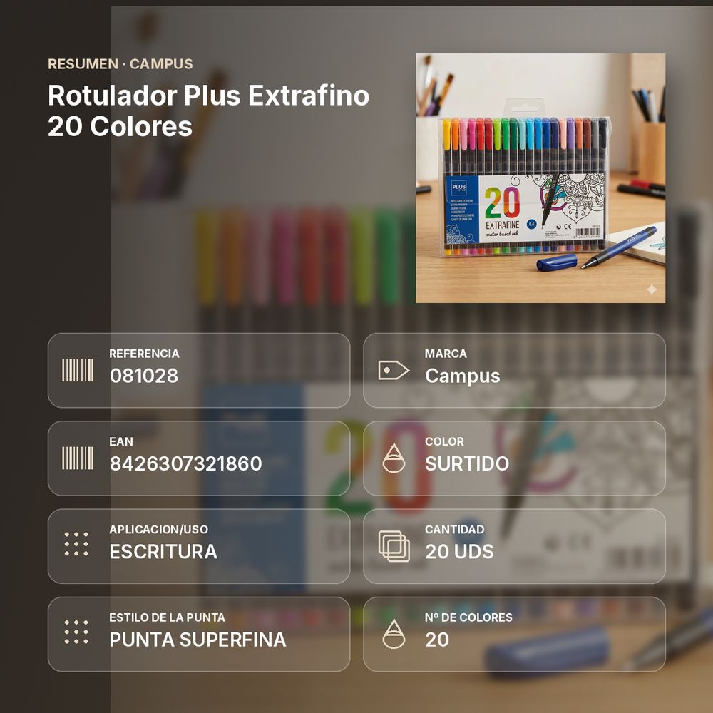 ROTULADOR PLUS EXTRAFINO 20 COLORES - resumen de atributos