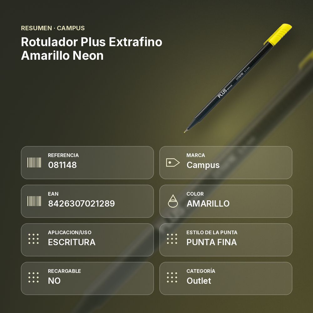 ROTULADOR PLUS EXTRAFINO AMARILLO NEON - resumen de atributos