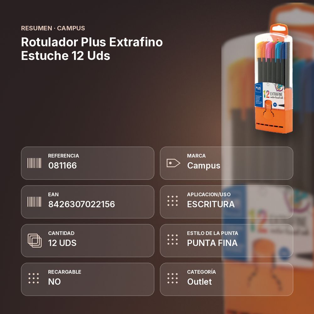 ROTULADOR PLUS EXTRAFINO ESTUCHE 12 UDS - resumen de atributos