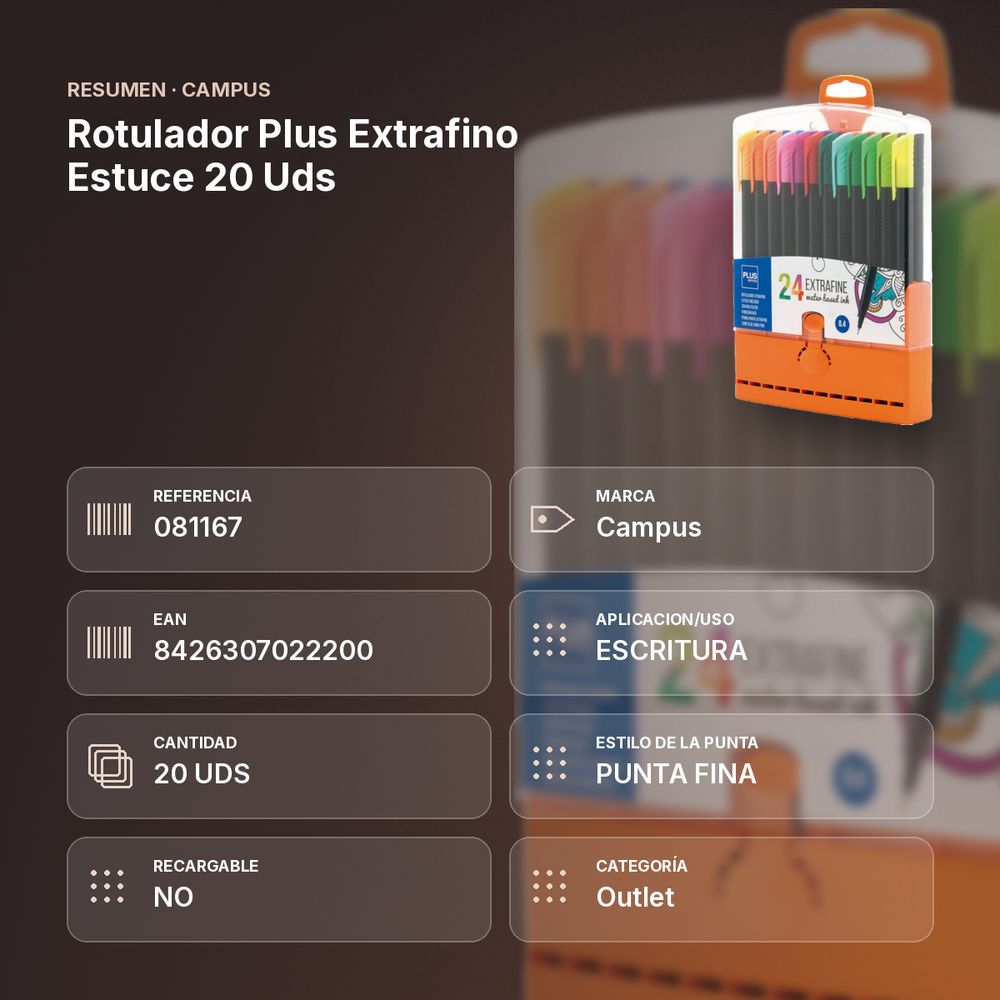 ROTULADOR PLUS EXTRAFINO ESTUCE 20 UDS - resumen de atributos