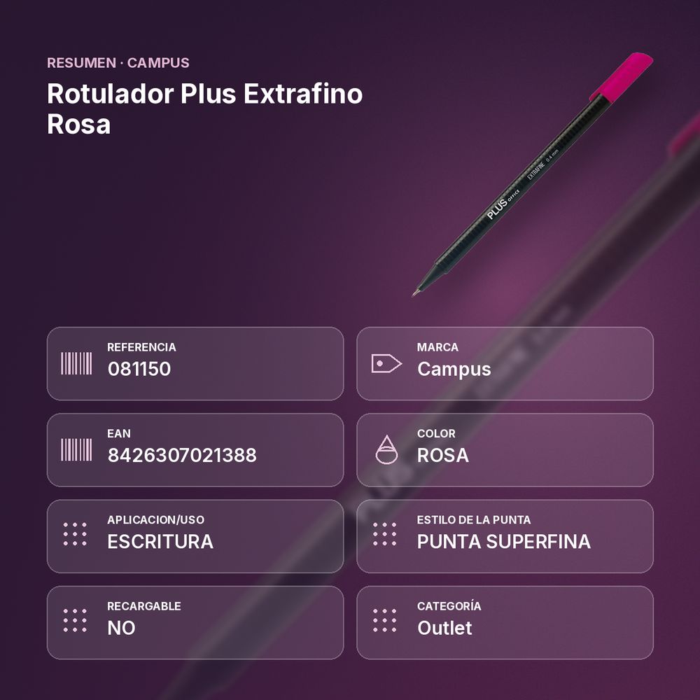 ROTULADOR PLUS EXTRAFINO ROSA - resumen de atributos