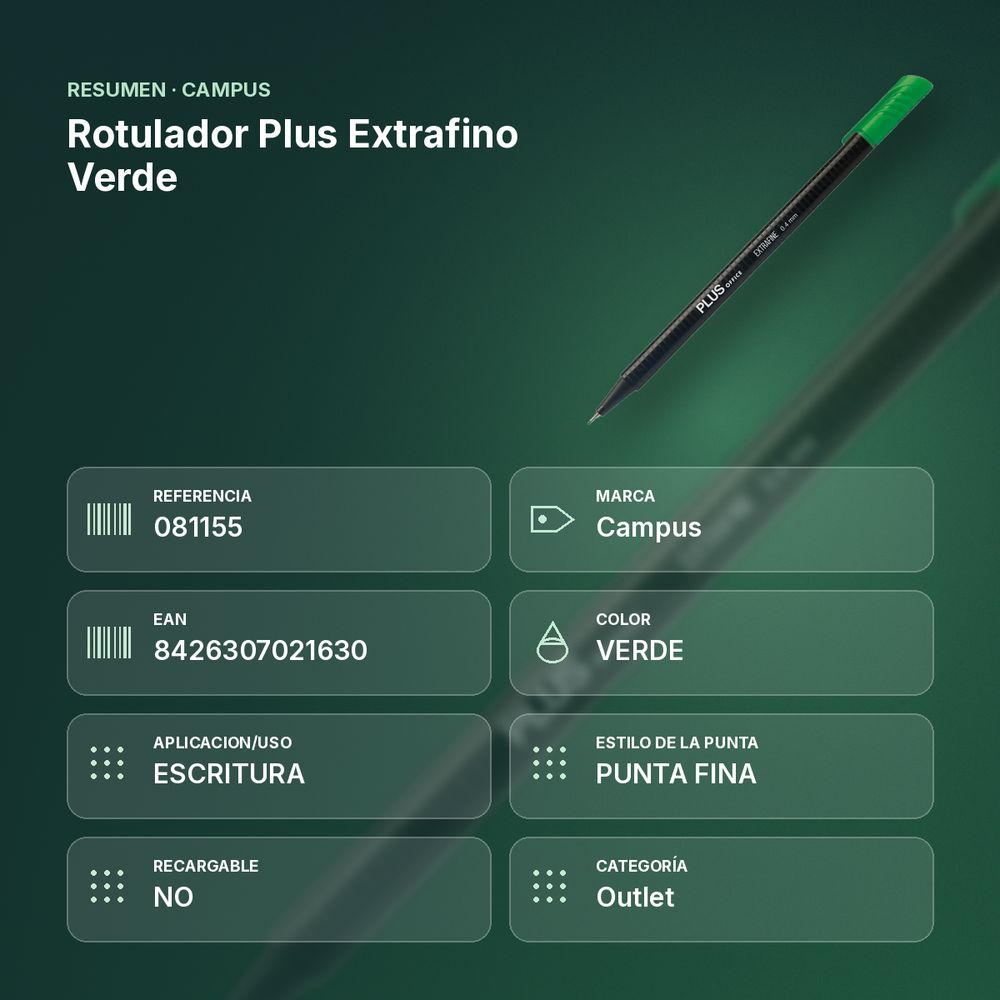 ROTULADOR PLUS EXTRAFINO VERDE - resumen de atributos