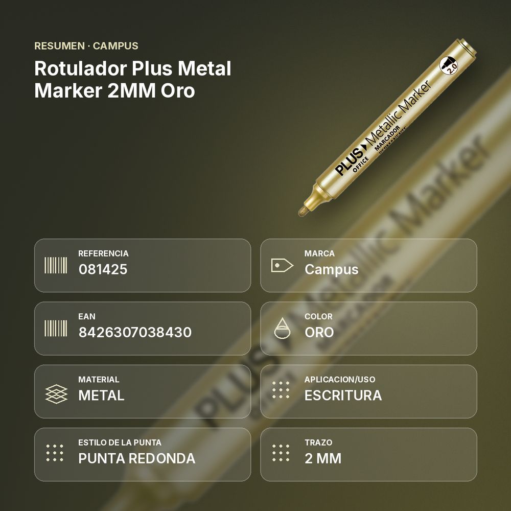 ROTULADOR PLUS METAL MARKER 2MM ORO - resumen de atributos