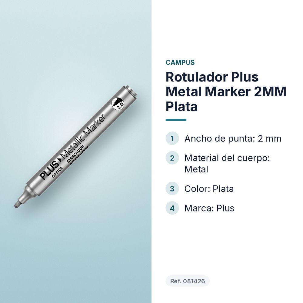 ROTULADOR PLUS METAL MARKER 2MM PLATA - características principales