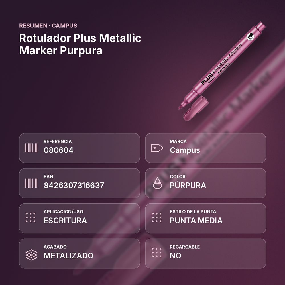 ROTULADOR PLUS METALLIC MARKER PURPURA - resumen de atributos