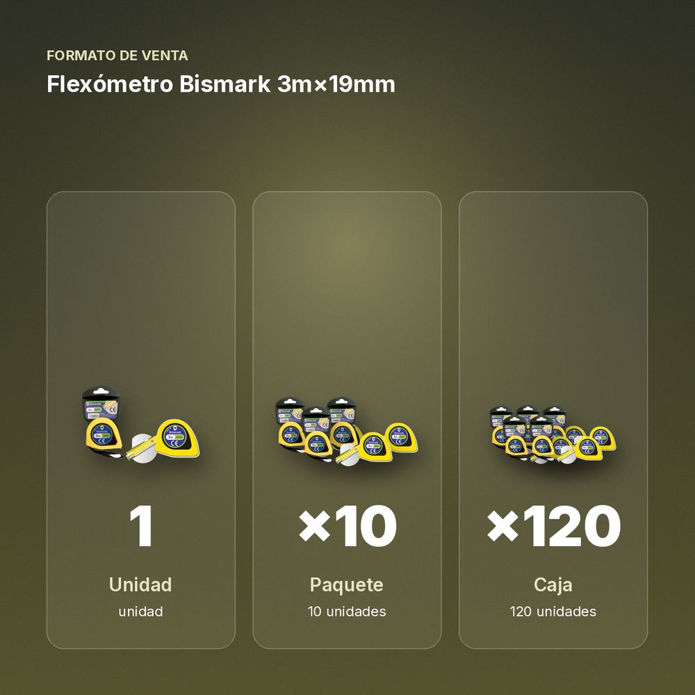 FLEXÓMETRO BISMARK 3M×19MM - formato de venta: paquete de 10, caja de 120