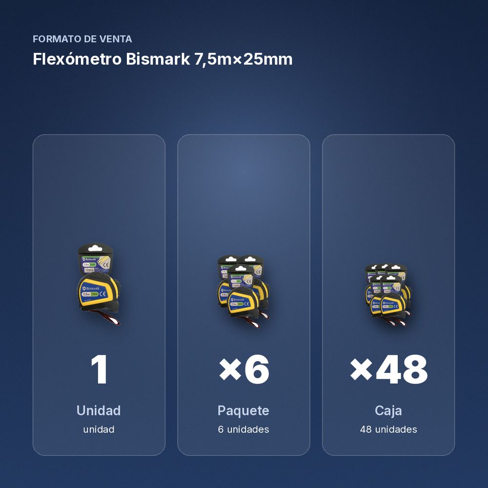 FLEXÓMETRO BISMARK 7,5M×25MM - formato de venta: paquete de 6, caja de 48