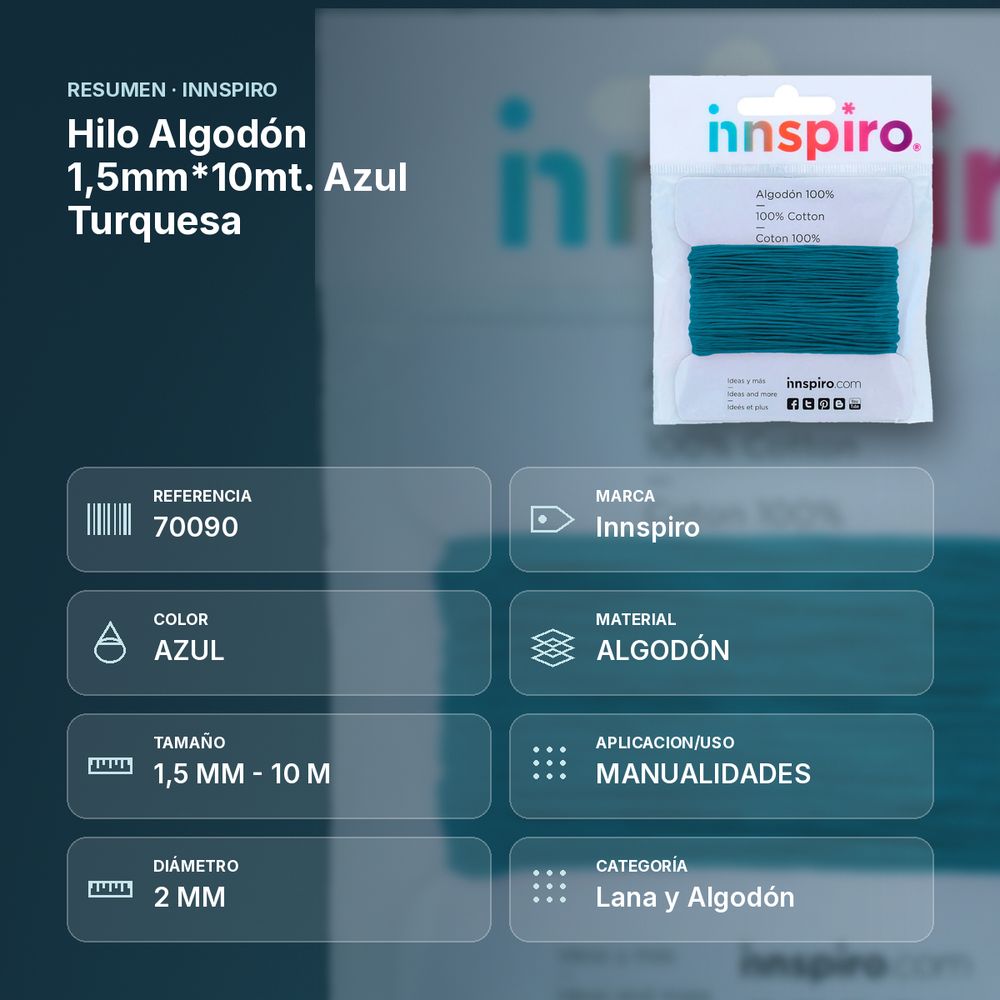 HILO ALGODÓN 1,5MM*10MT. AZUL TURQUESA - resumen de atributos