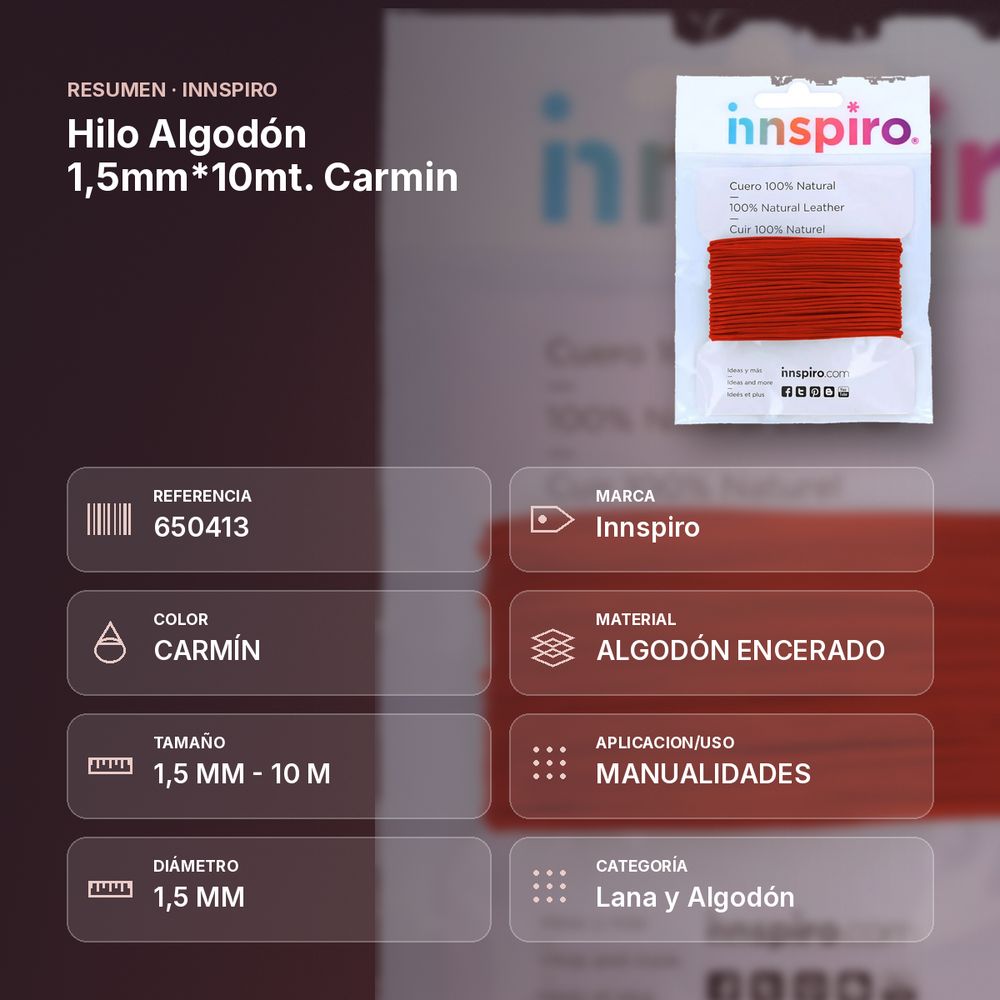 HILO ALGODÓN 1,5MM*10MT. CARMIN - resumen de atributos