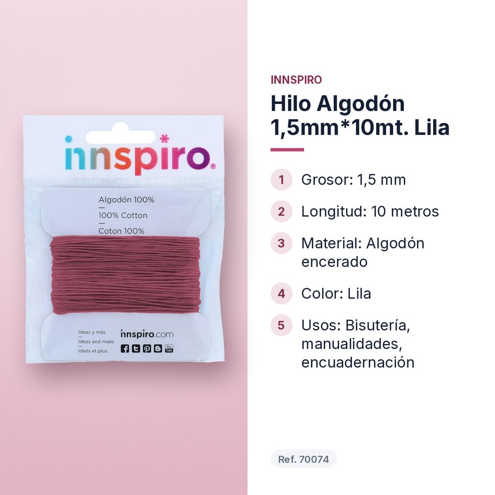 HILO ALGODÓN 1,5MM*10MT. LILA - características principales