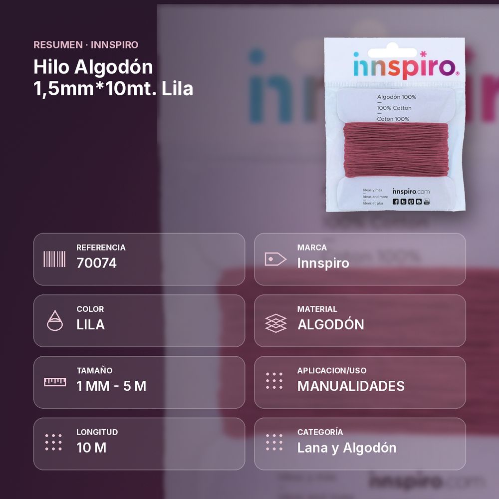 HILO ALGODÓN 1,5MM*10MT. LILA - resumen de atributos