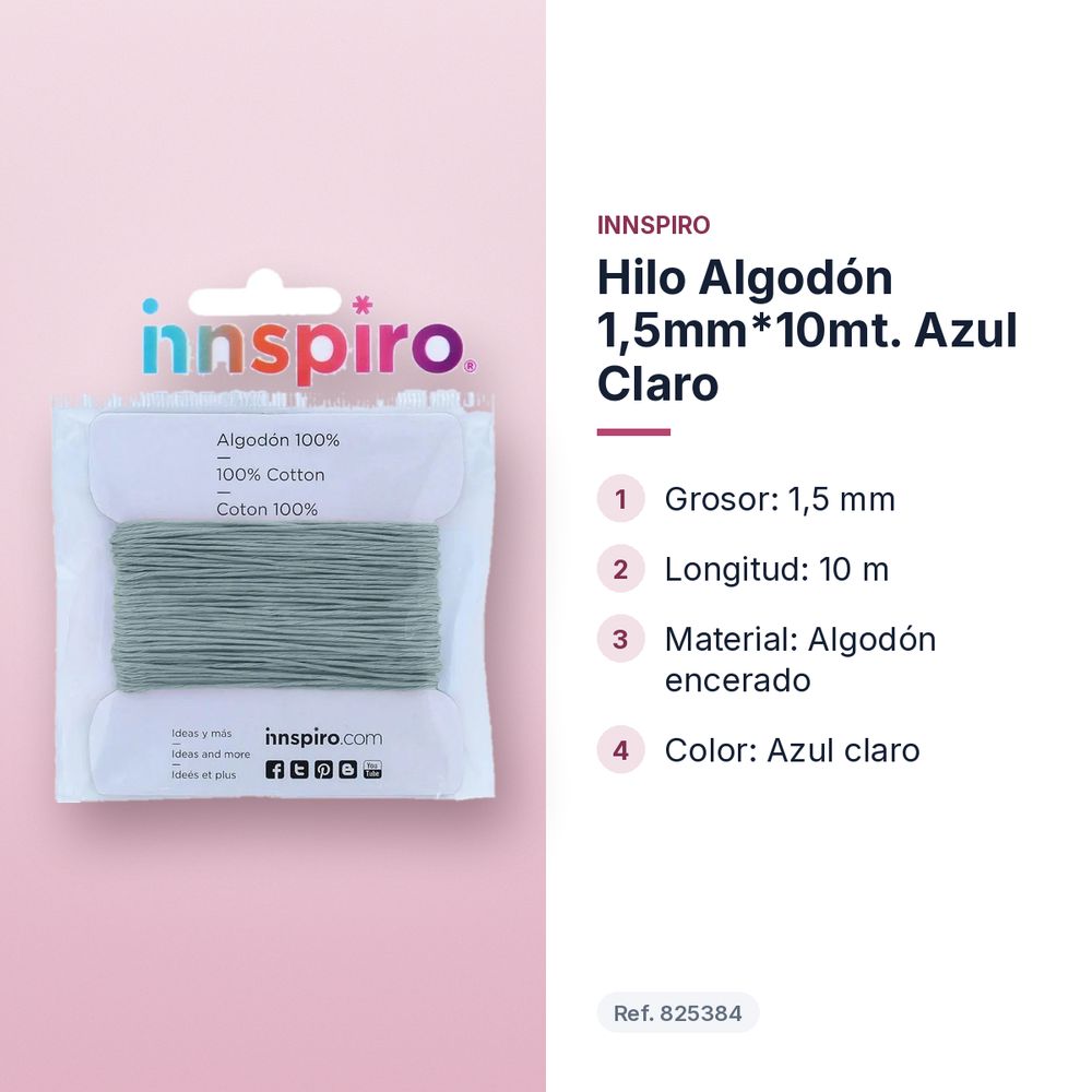 HILO ALGODÓN 1,5MM*10MT. AZUL CLARO - características principales