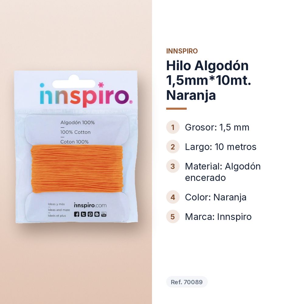 HILO ALGODÓN 1,5MM*10MT. NARANJA - características principales