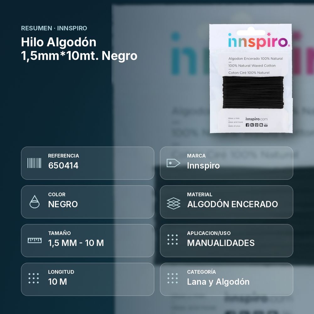 HILO ALGODÓN 1,5MM*10MT. NEGRO - resumen de atributos