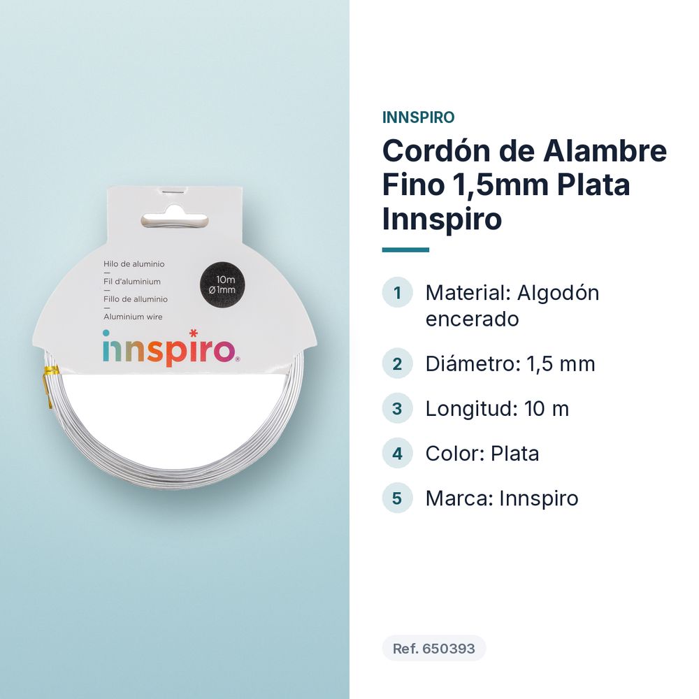 CORDÓN DE ALAMBRE FINO 1,5MM PLATA INNSPIRO - características principales