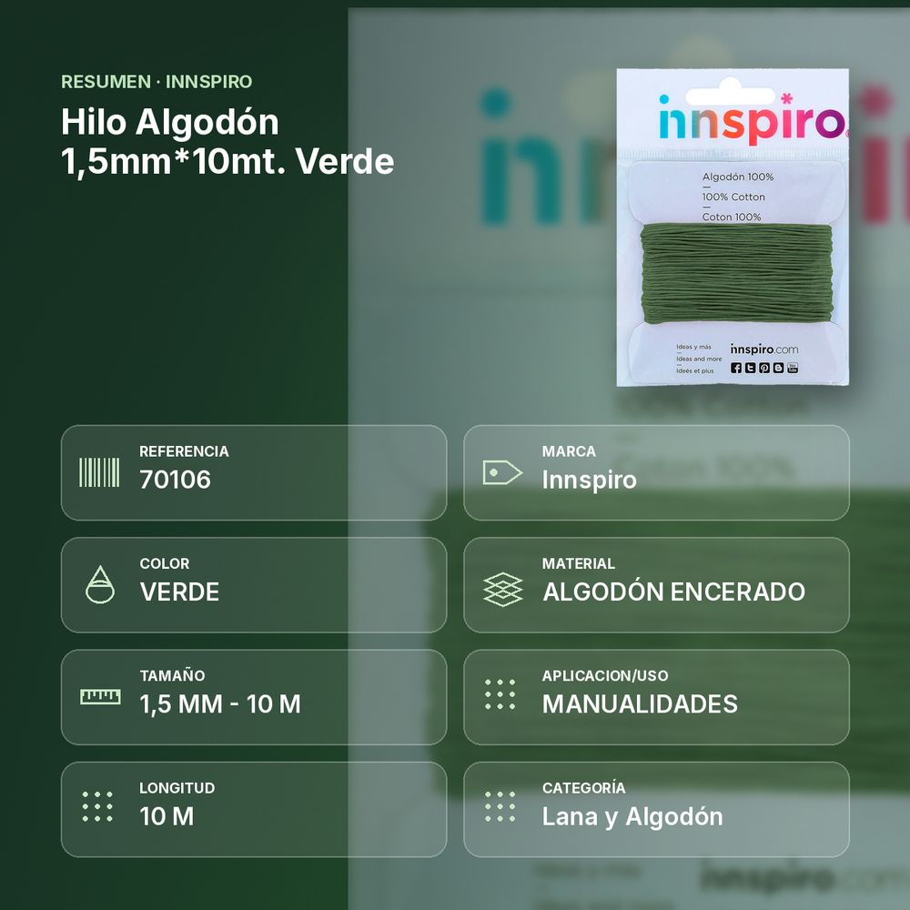 HILO ALGODÓN 1,5MM*10MT. VERDE - resumen de atributos