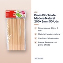 PALOS PINCHO DE MADERA NATURAL 200×3MM 50 UDS - características principales