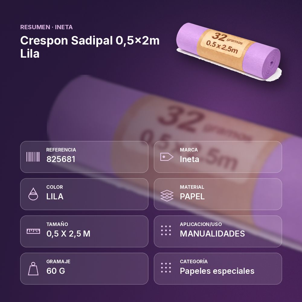 CRESPON SADIPAL 0,5X2M LILA - resumen de atributos