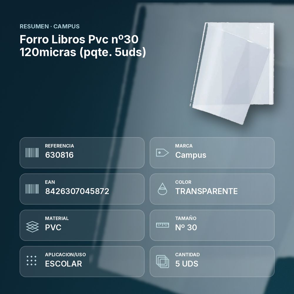 FORRO LIBROS PVC Nº30 120MICRAS (PQTE. 5UDS) - resumen de atributos