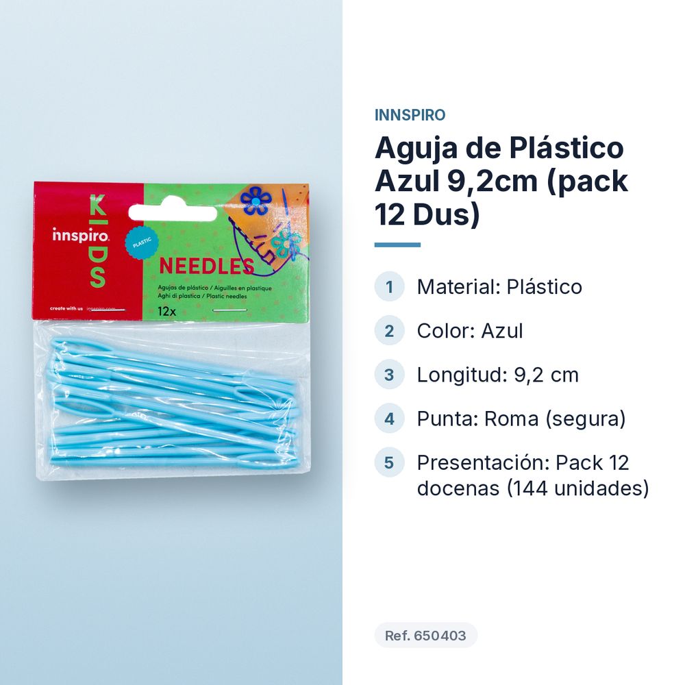 AGUJA DE PLÁSTICO AZUL 9,2CM (PACK 12 DUS) - características principales