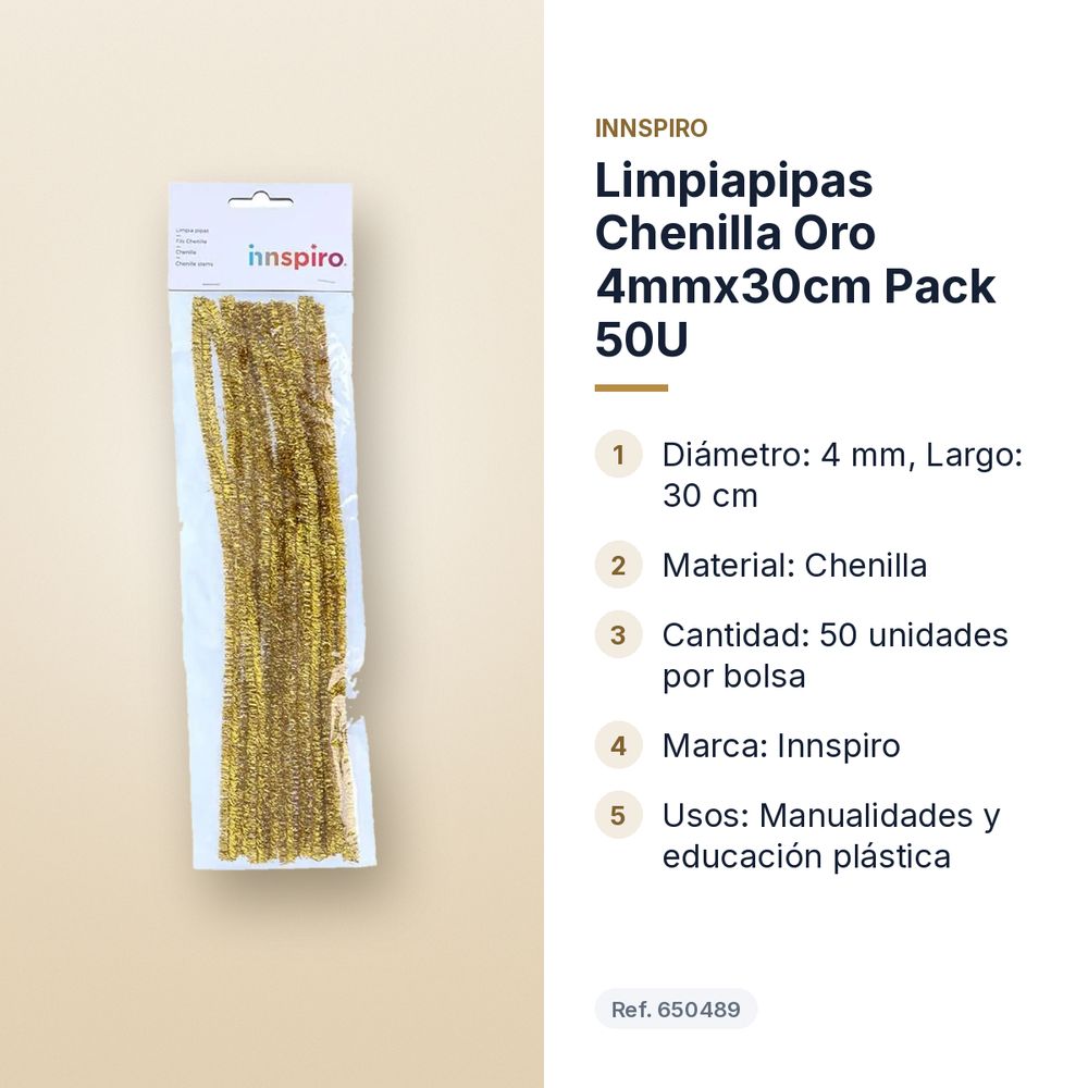 LIMPIAPIPAS CHENILLA ORO 4MMX30CM PACK 50U - características principales