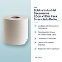BOBINA INDUSTRIAL SECAMANOS 20CM×135M PACK 6.RECICLADO DOBLE CAPA  - características principales