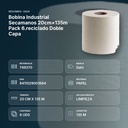 BOBINA INDUSTRIAL SECAMANOS 20CM×135M PACK 6.RECICLADO DOBLE CAPA  - resumen de atributos
