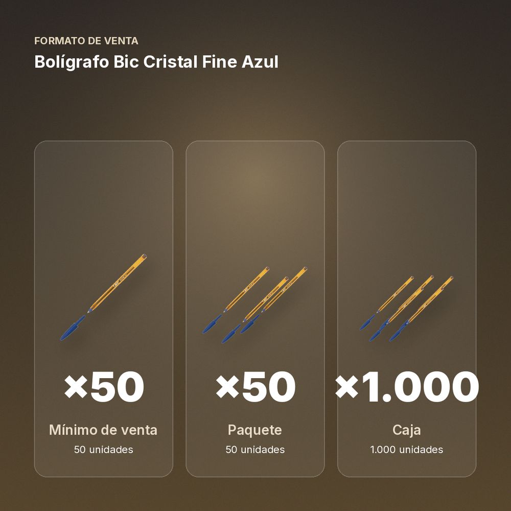 BOLÍGRAFO BIC CRISTAL FINE AZUL - formato de venta: paquete de 50, caja de 1000
