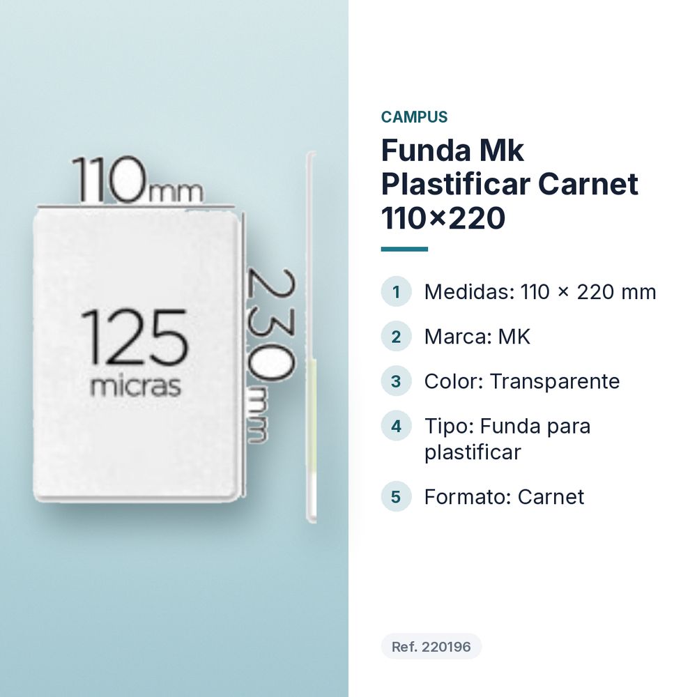 FUNDA MK PLASTIFICAR CARNET 110X220 - características principales
