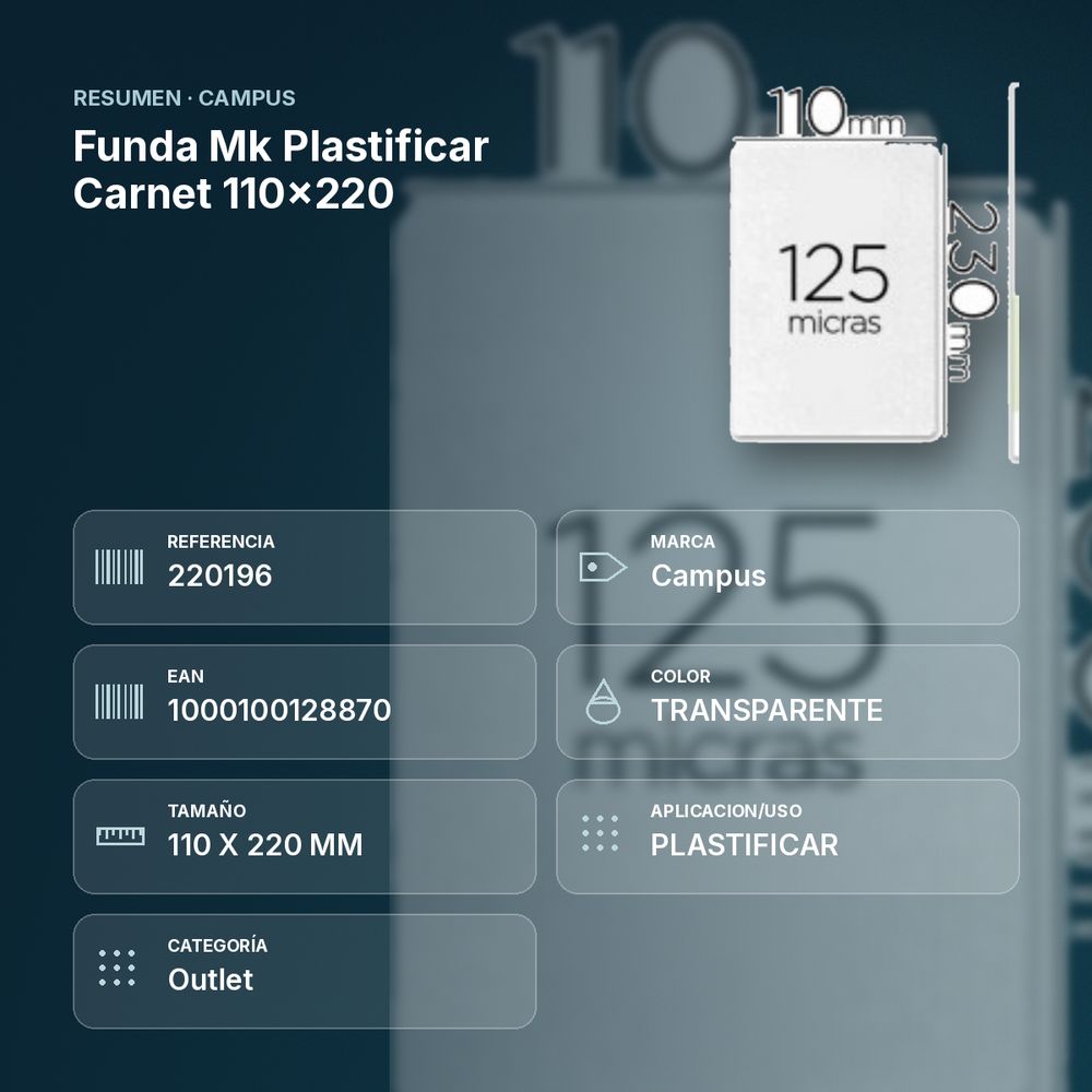 FUNDA MK PLASTIFICAR CARNET 110X220 - resumen de atributos