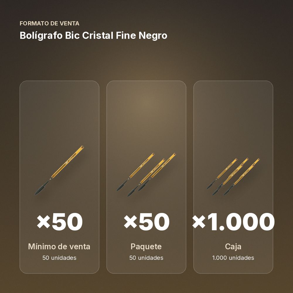 BOLÍGRAFO BIC CRISTAL FINE NEGRO - formato de venta: paquete de 50, caja de 1000