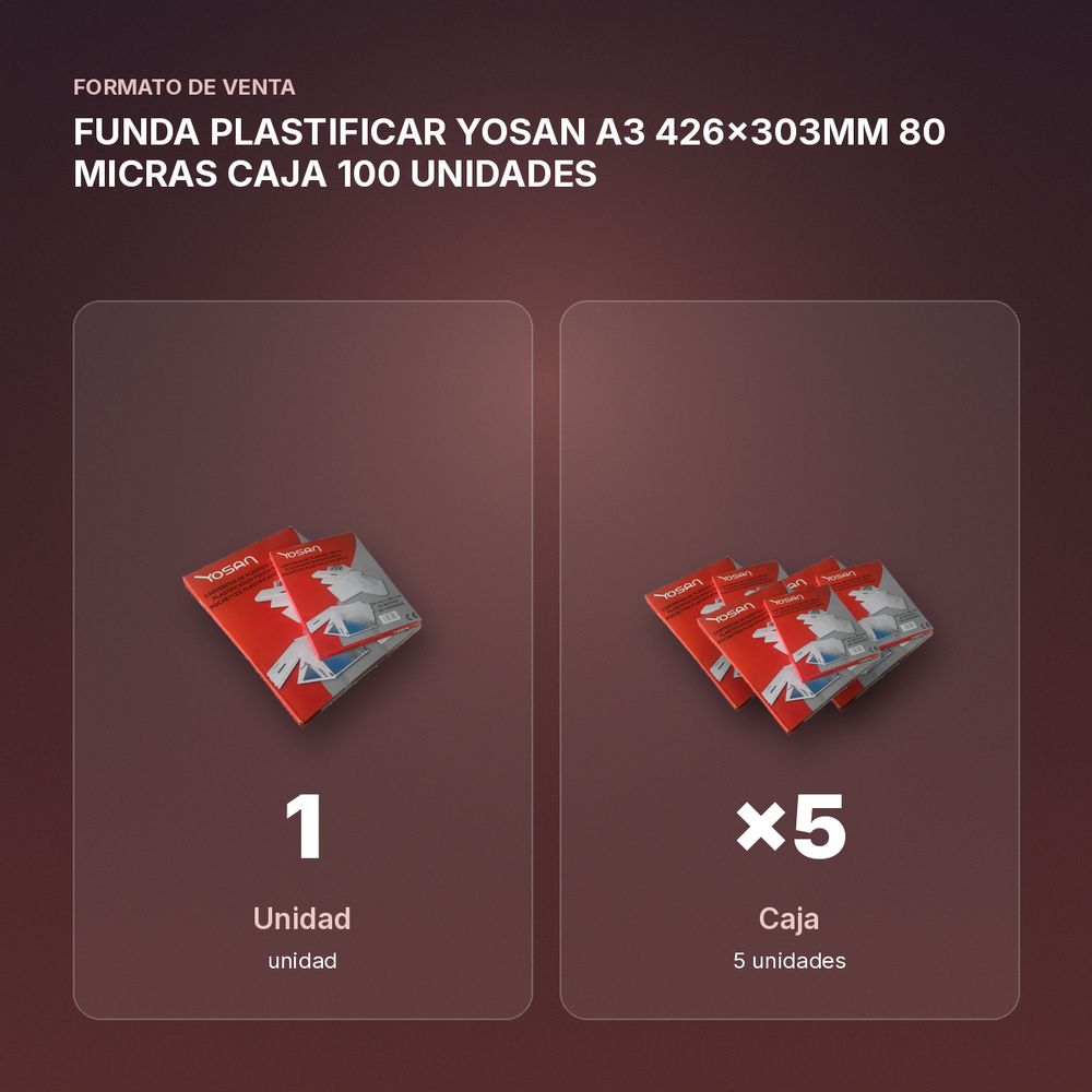 FUNDA PLASTIFICAR YOSAN A3 426x303MM 80 MICRAS CAJA 100 UNIDADES - formato de venta: caja de 5