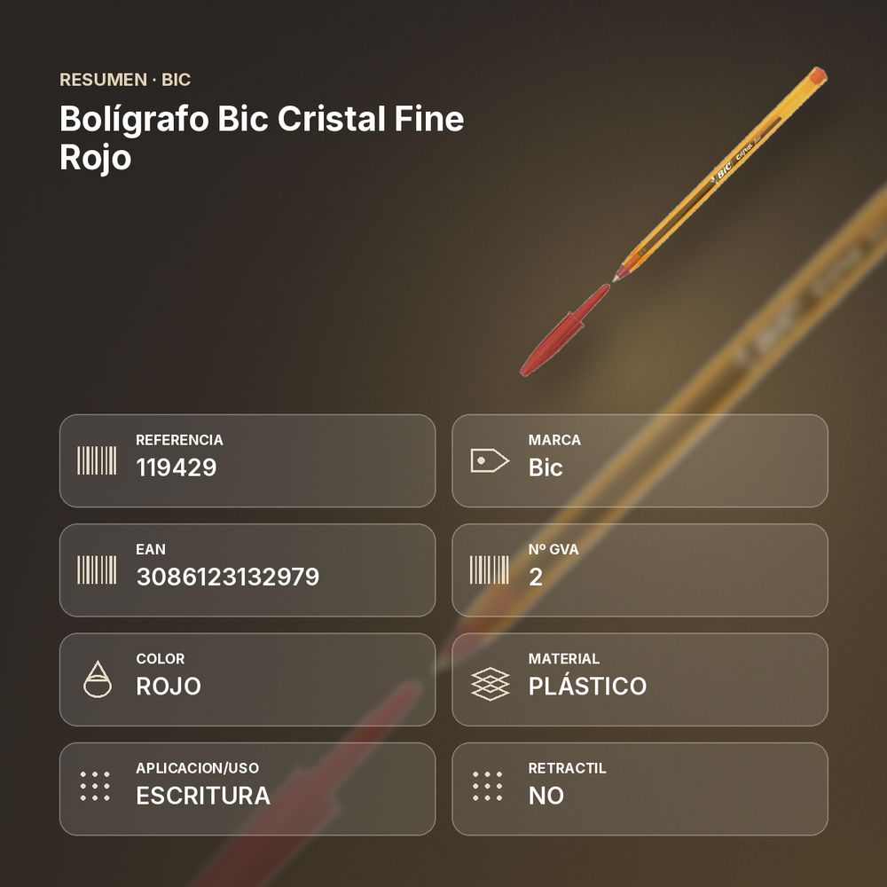 BOLÍGRAFO BIC CRISTAL FINE ROJO - resumen de atributos