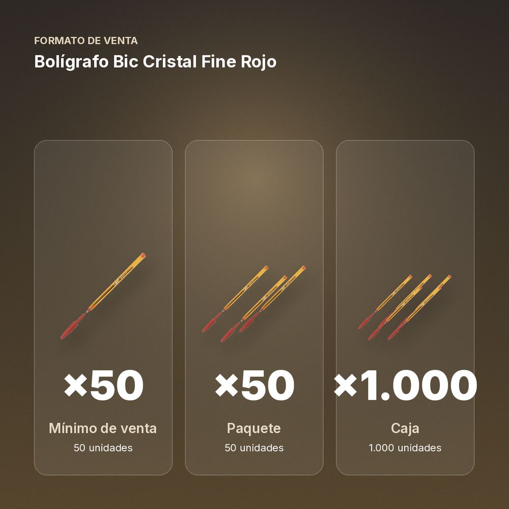BOLÍGRAFO BIC CRISTAL FINE ROJO - formato de venta: paquete de 50, caja de 1000