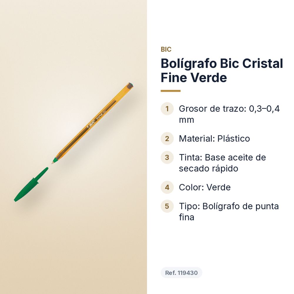 BOLÍGRAFO BIC CRISTAL FINE VERDE - características principales