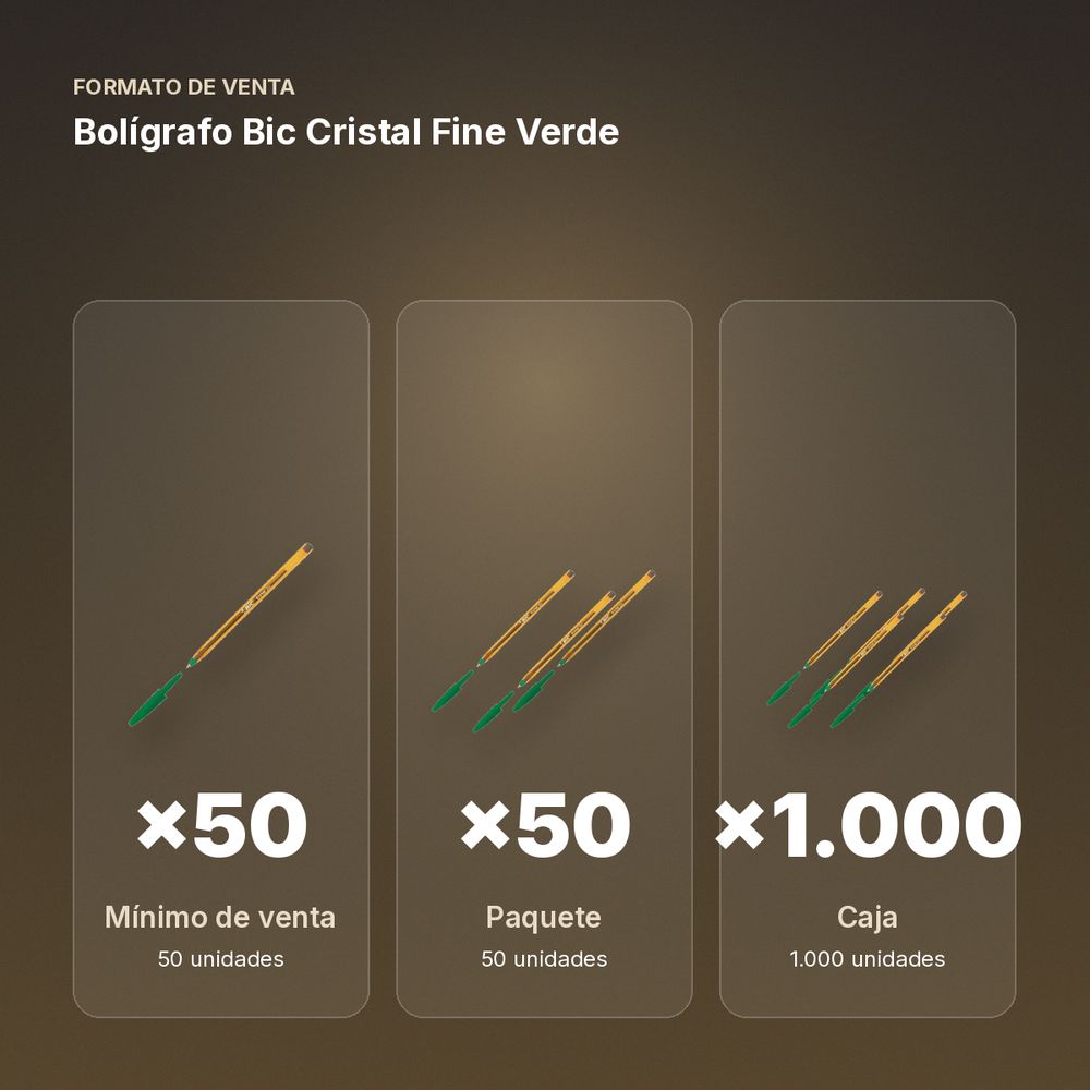 BOLÍGRAFO BIC CRISTAL FINE VERDE - formato de venta: paquete de 50, caja de 1000