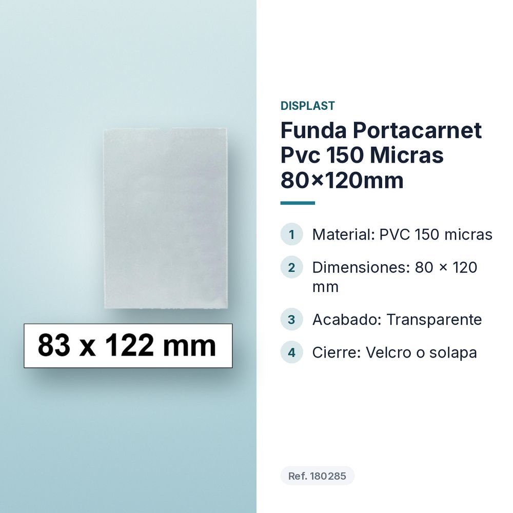 FUNDA PORTACARNET  PVC 150 MICRAS 80X120MM - características principales