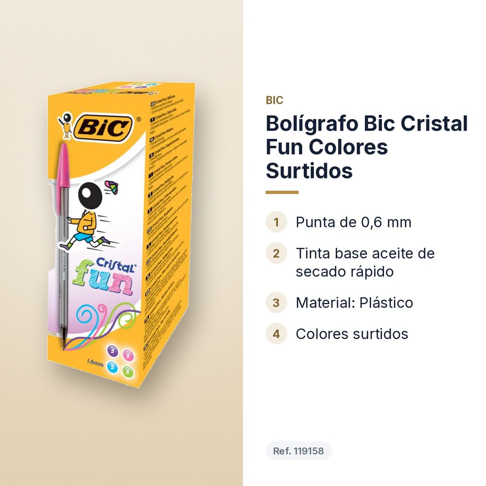 BOLÍGRAFO BIC CRISTAL FUN COLORES SURTIDOS  - características principales