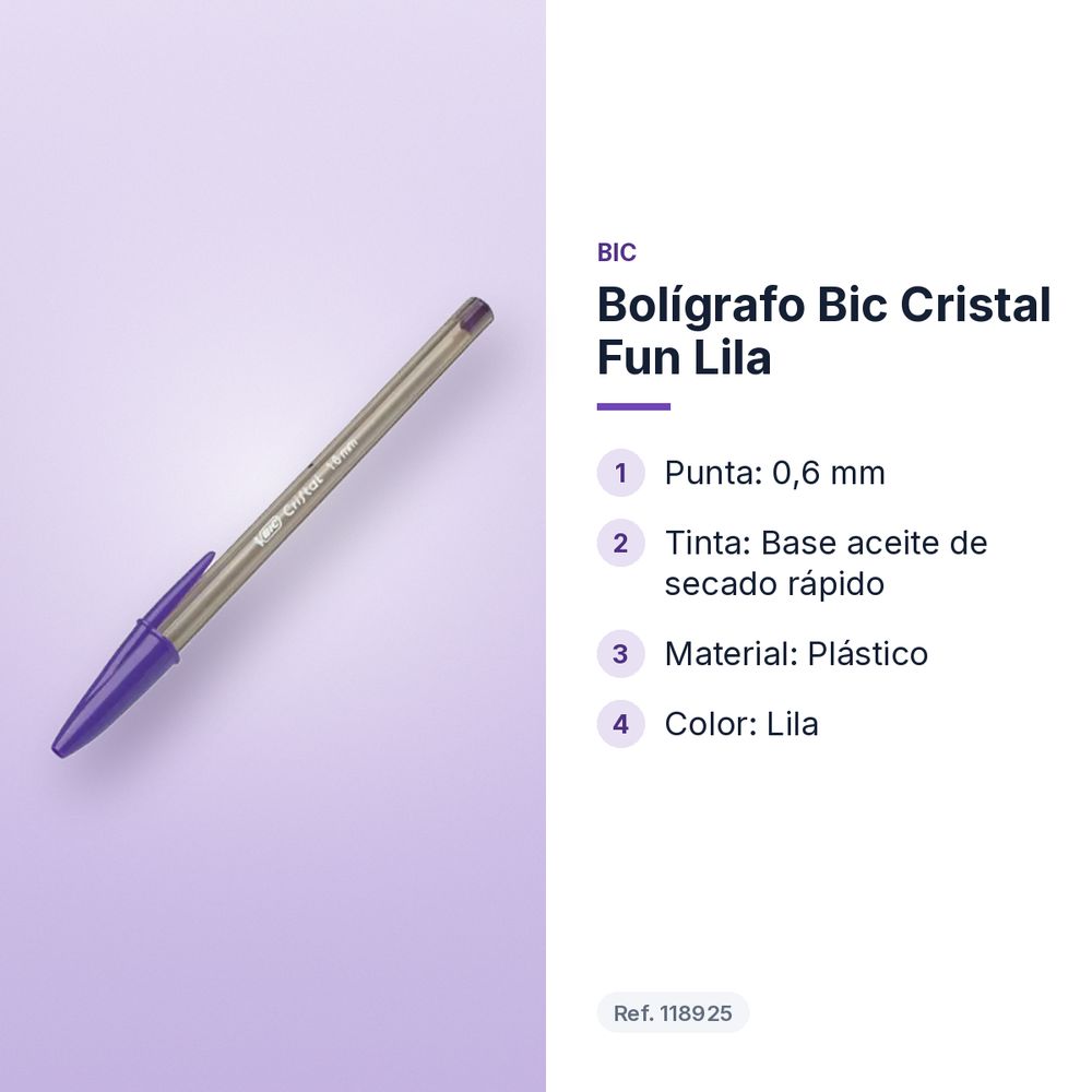 BOLÍGRAFO BIC CRISTAL FUN LILA  - características principales