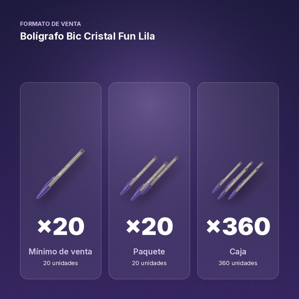 BOLÍGRAFO BIC CRISTAL FUN LILA  - formato de venta: paquete de 20, caja de 360