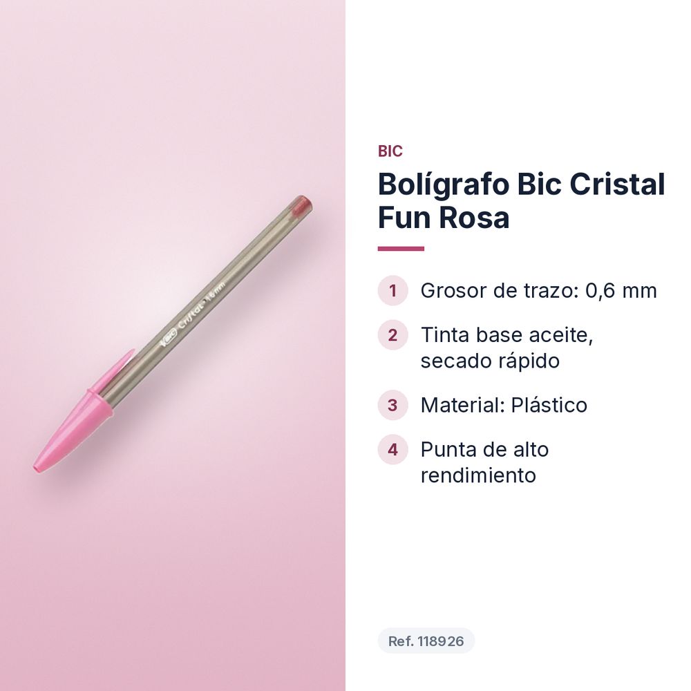 BOLÍGRAFO BIC CRISTAL FUN ROSA - características principales