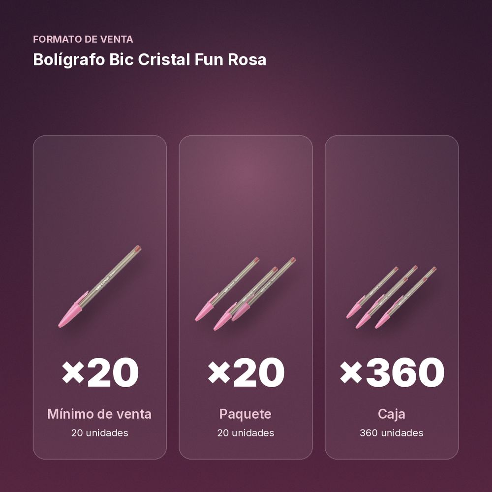 BOLÍGRAFO BIC CRISTAL FUN ROSA - formato de venta: paquete de 20, caja de 360