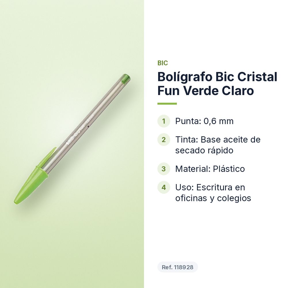 BOLÍGRAFO BIC CRISTAL FUN VERDE CLARO - características principales