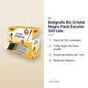 BOLÍGRAFO BIC CRISTAL NEGRO PACK ESCOLAR 100 UDS - características principales