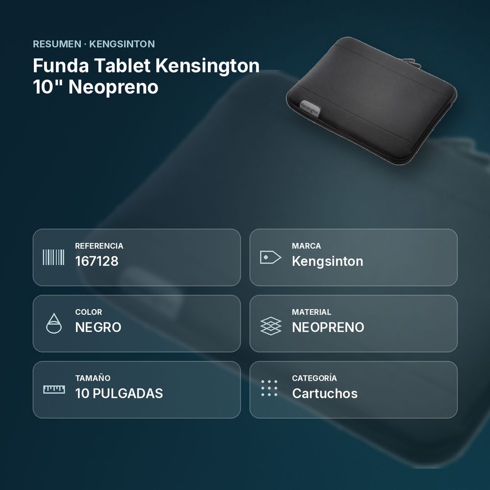 FUNDA TABLET KENSINGTON 10" NEOPRENO - resumen de atributos