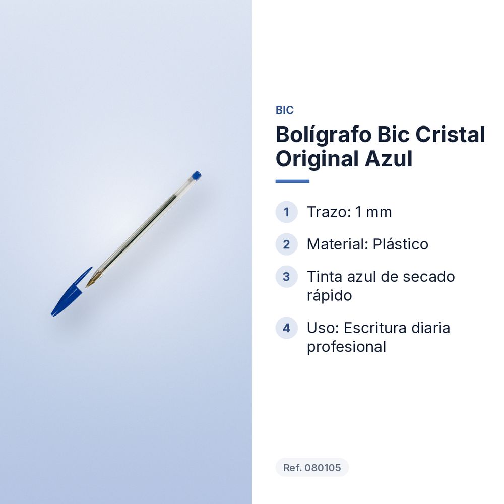 BOLÍGRAFO BIC CRISTAL ORIGINAL AZUL - características principales