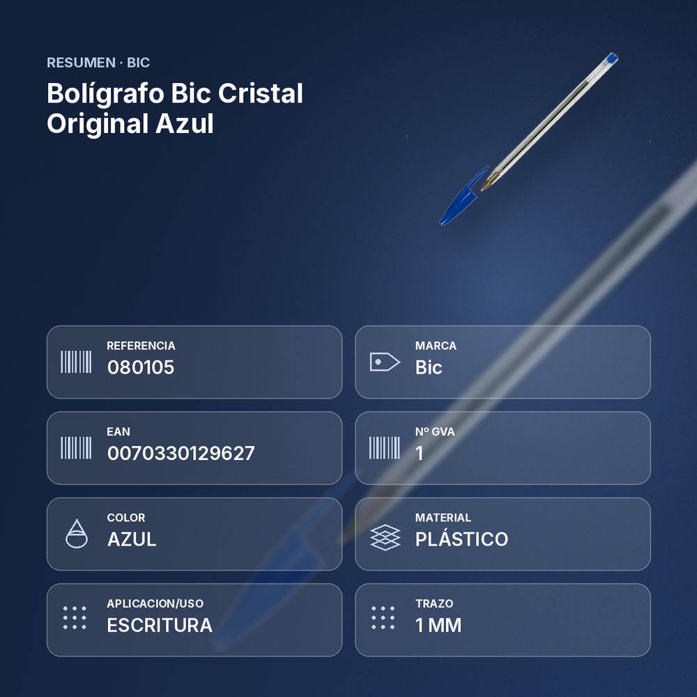 BOLÍGRAFO BIC CRISTAL ORIGINAL AZUL - resumen de atributos