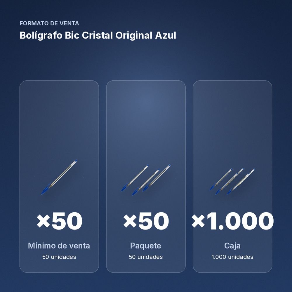 BOLÍGRAFO BIC CRISTAL ORIGINAL AZUL - formato de venta: paquete de 50, caja de 1000